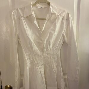 Glassons shirred waist button up shirt in white - US 6